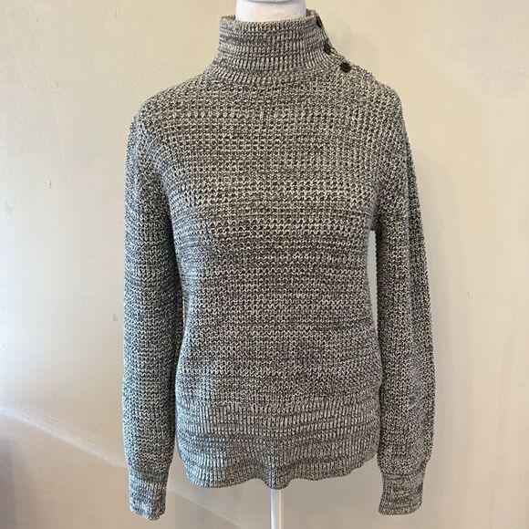 Gap gray white black mock neck buttoned sweater Size L New - Picture 2 of 10